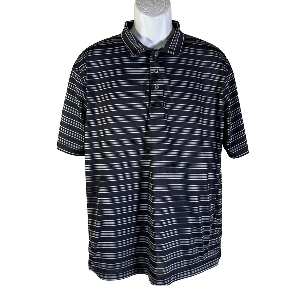 Etonic Polo Shirt Mens Large Black Striped Short Sleeve Performance Golf Top